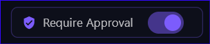 Require approval toggle for reviewing commands before execution